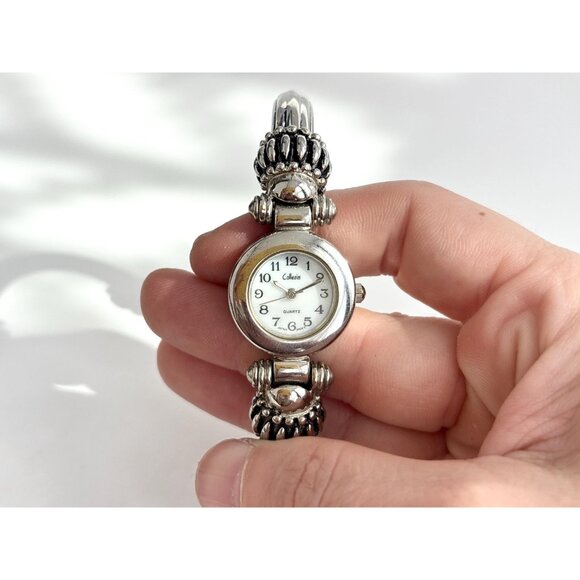 Collezier Cuff Bracelet Silver Toned Ladies Vintage Wristwatch - 22mm - WORKS! - Picture 5 of 11
